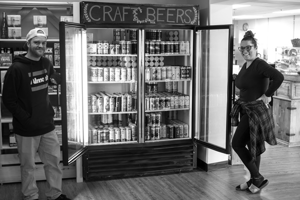 Retail manager Riley Flynn, left, and general manager Diana Shepherd show off the selection of craft beer at the new Bennington Community Market. Joan K. Lentini photo
Retail manager Riley Flynn, left, and general manager Diana Shepherd show off the selection of craft beer at the new Bennington Community Market. Joan K. Lentini photo