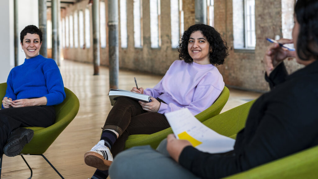 Assets for Artists holds a workshop in the Prow of Mass MoCA. Press photo by Sofia Taylor, courtesy of Assets 4 Artists