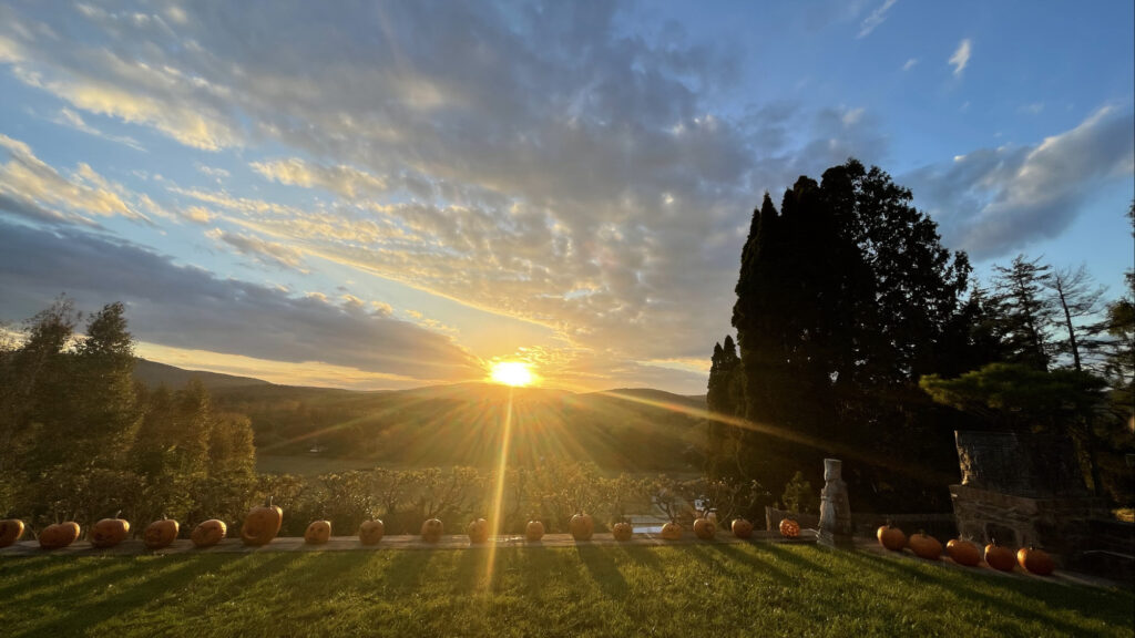 Sunset gleams at the pumpkin festival at Naumkeag in Stockbridge, Mass. Photo by Kate Abbott