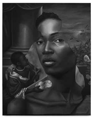Titus Kaphar’s oil painting “Seeing Through Time 2” (2018) is among works by 16 artists that are gathered in the group show “Suffering from Realness” that opened last month at Mass MoCA.